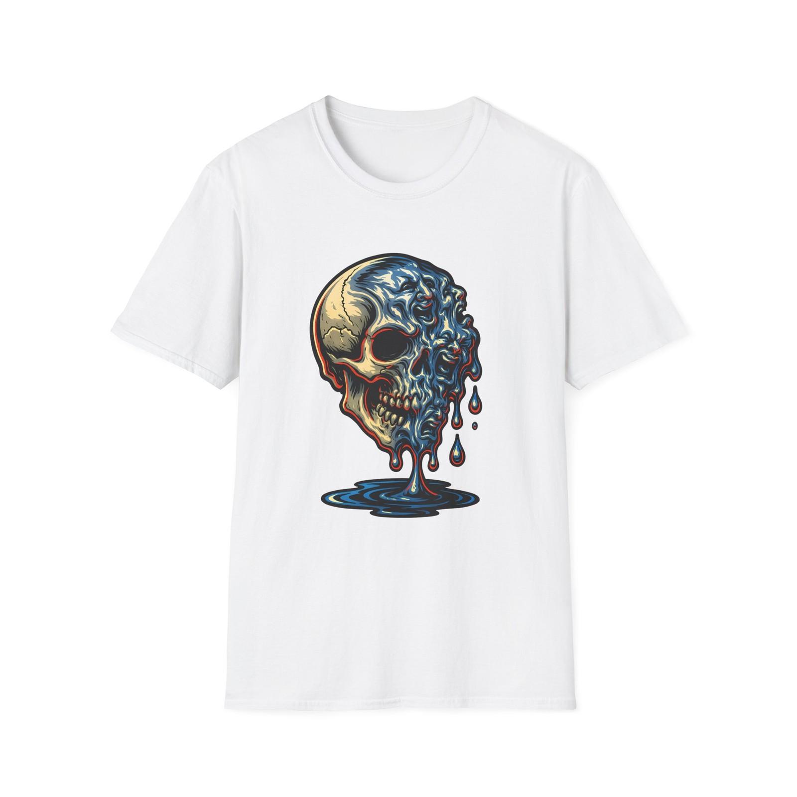 Unisex Softstyle T-Shirt Chrome Melting Skull Surrealism Metal Art S