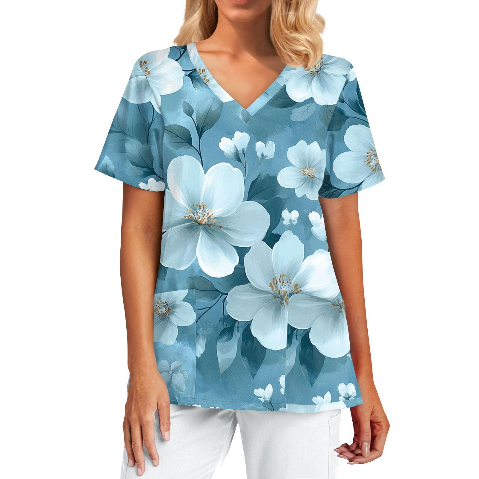 

Женская модная принтованная кофточка с коротким рукавом и V-образным вырезом с карманом M