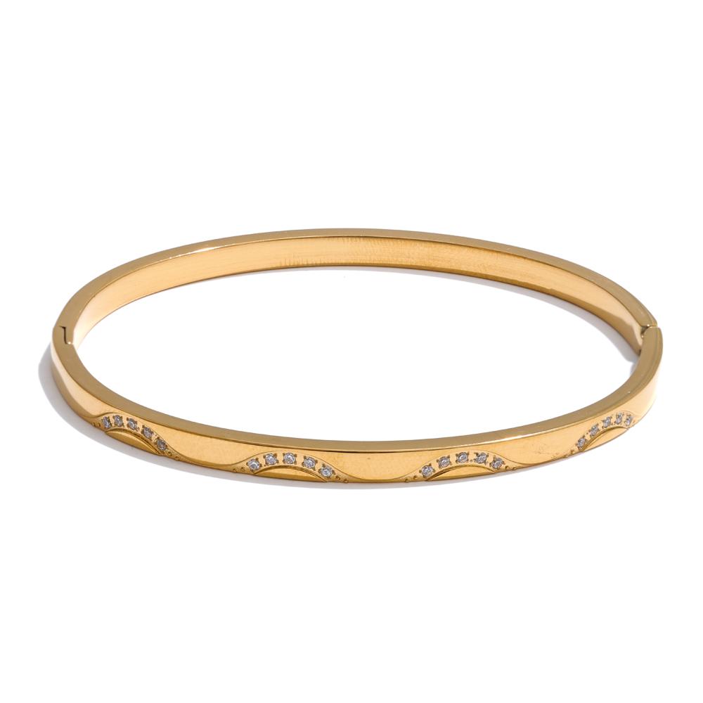 Yhpup 61mm Stainless Steel Inlaid Zircon Round Bracelet Bangle Waterproof Polished Trending Jewelry Wholesale New