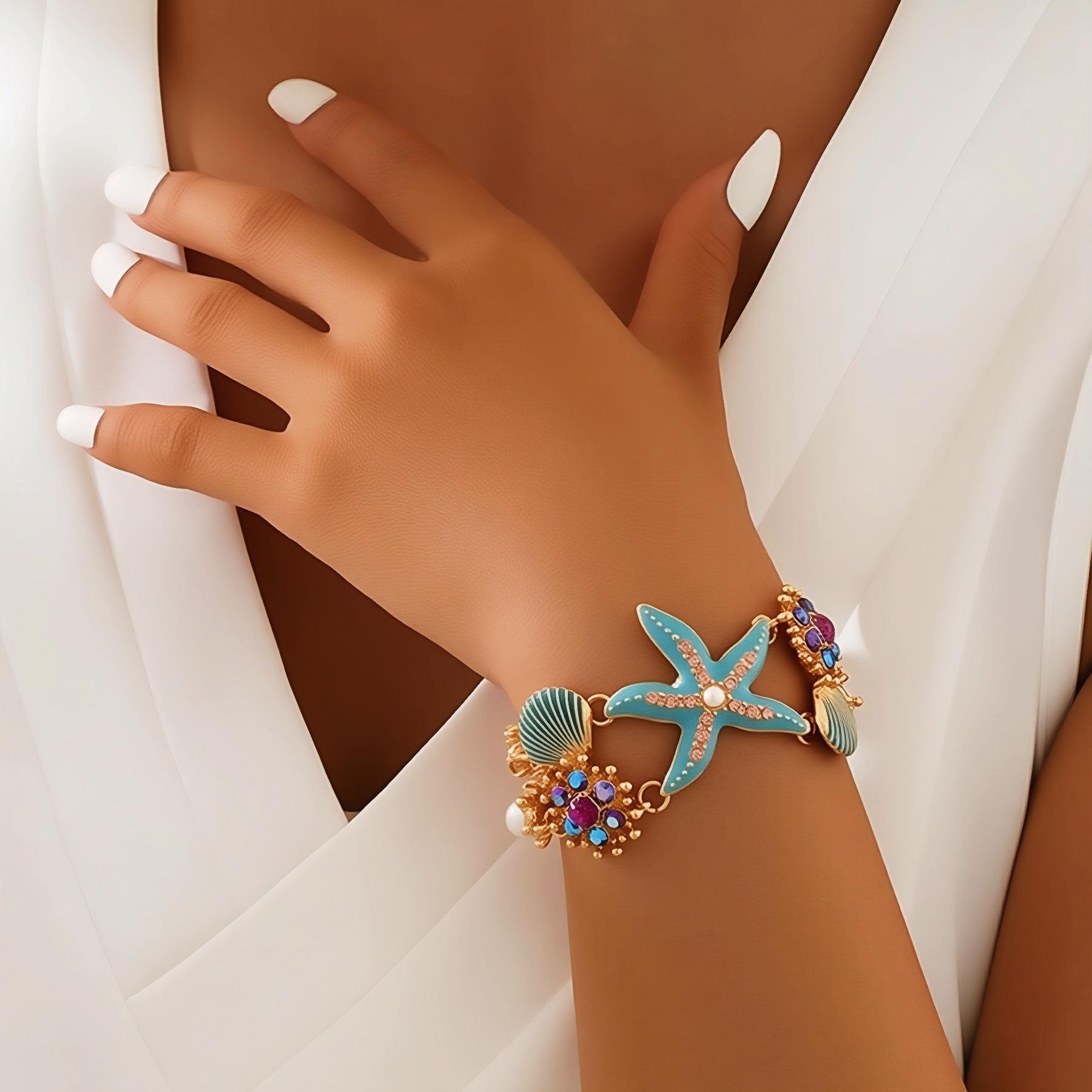 

Summer Beach Charm Necklaces Bracelets for Women Trendy Starfish Shell Collar Jewelry Accessories Gifts синій