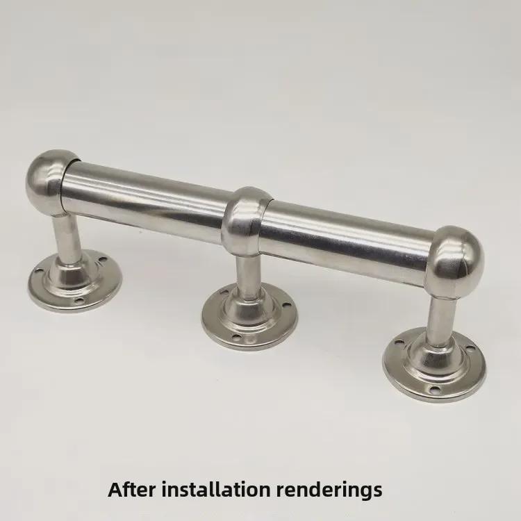 Stainless Steel Round Head Shower Curtain Rod and Fixed Base Accessories