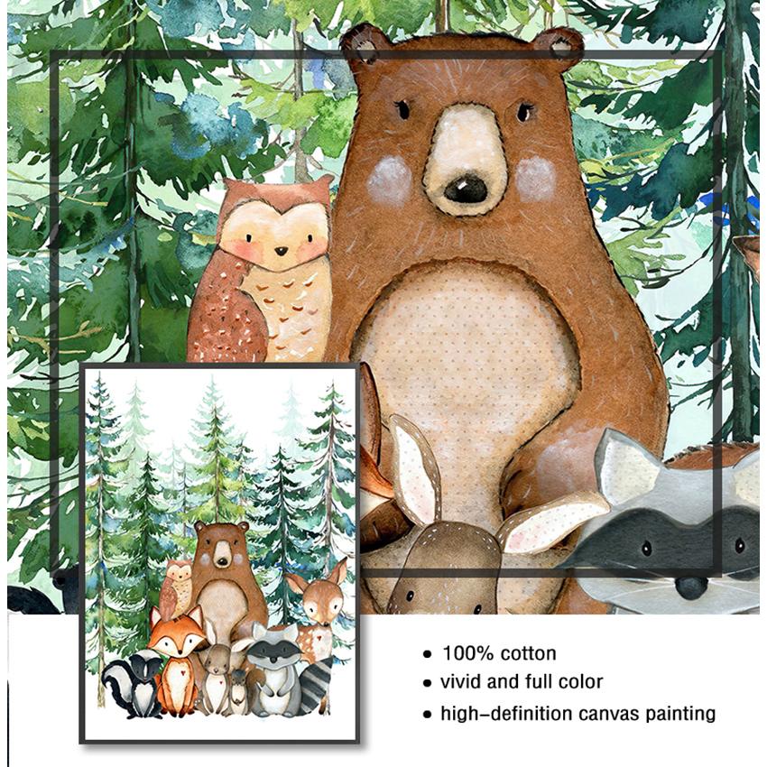 Woodland Animal Landscape Posters and Prints Fox Deer Bear Wall Art Painting Nordic Children's RoomDecorationPosters On The Wall
