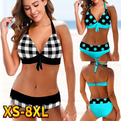 Neue 2023 Frauen Sexy Badeanzug Mittlere Taille Gitter Drucken Bikini Set Zwei Stück Tankinis Weiblichen Sommer Brasilianische Bademode
