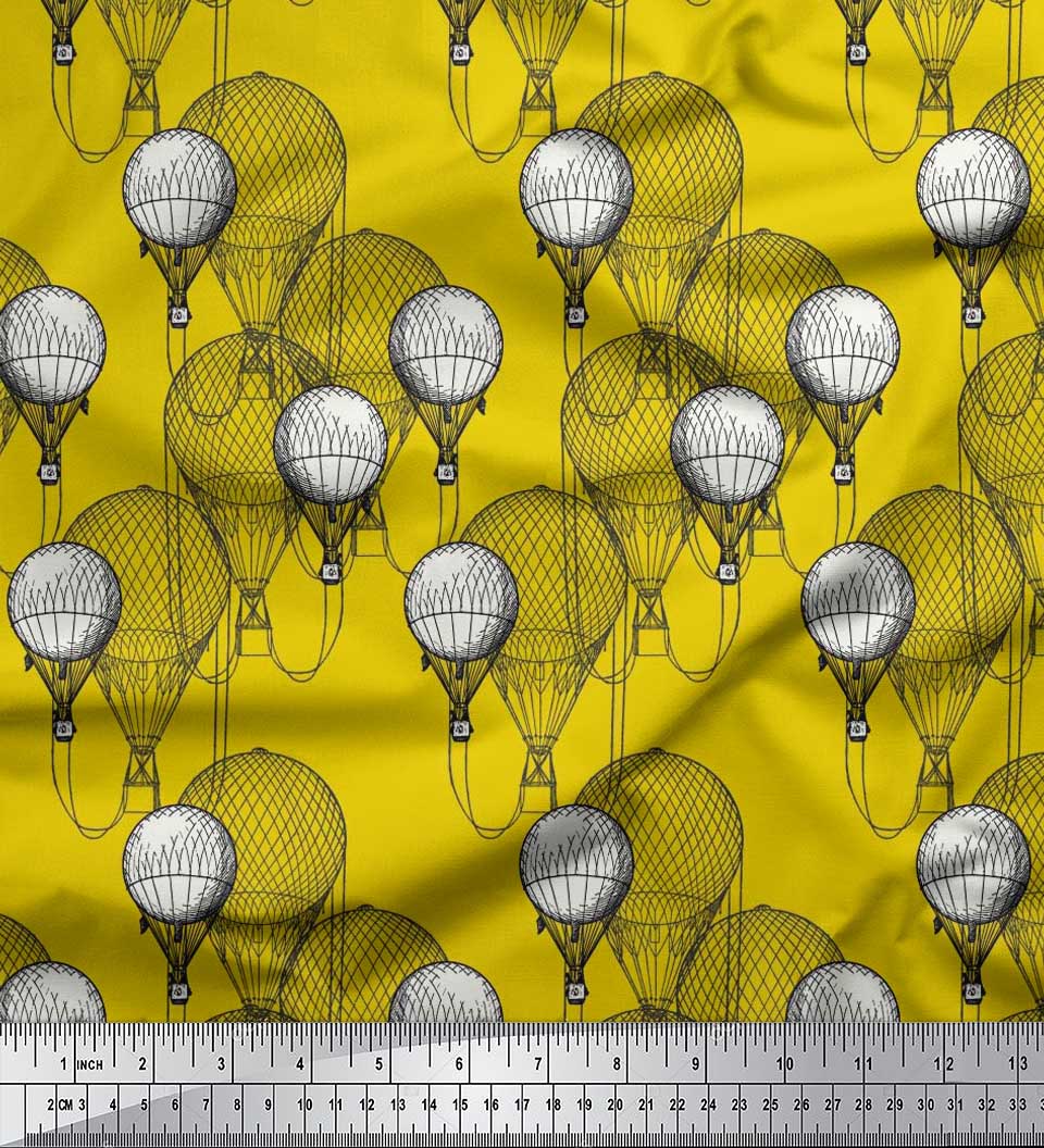 

Тканина Soimoi Japan Crepe Satin Fabric Hot Air Balloon Holiday Print Тканина на метри 42 дюйма 42 Inch Wide - Poly Crepe жовтий