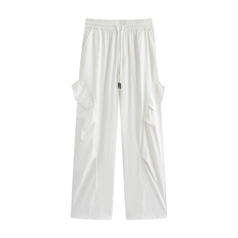 Summer New Ice Silk Pants Loose Straight Casual High Waist Thin Small Cool Sa Wind Tooling Wide Leg Pants