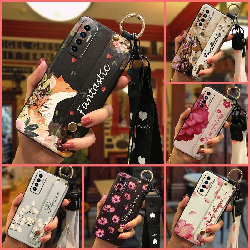 Soft case Silicone Phone Case For Tecno Camon17P Dirt-resistant Flower Durable Wrist Strap Wristband Lanyard Ring
