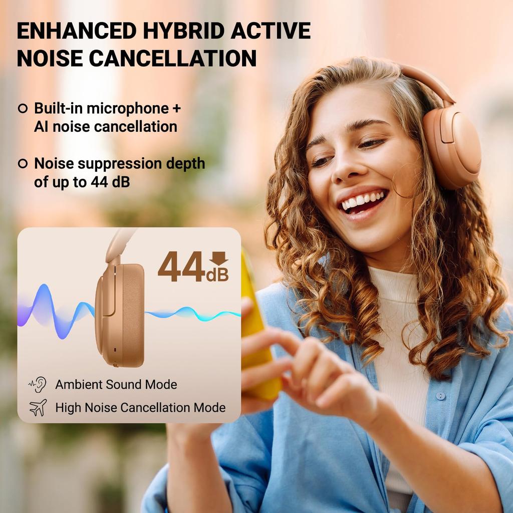 Edifier V80 Wireless Headphones, VGP Gold Award Winner, Bluetooth 5.4 Hybrid ANC 44dB Noise Cancellation, Wired High-Resolution Audio Compatible, 45