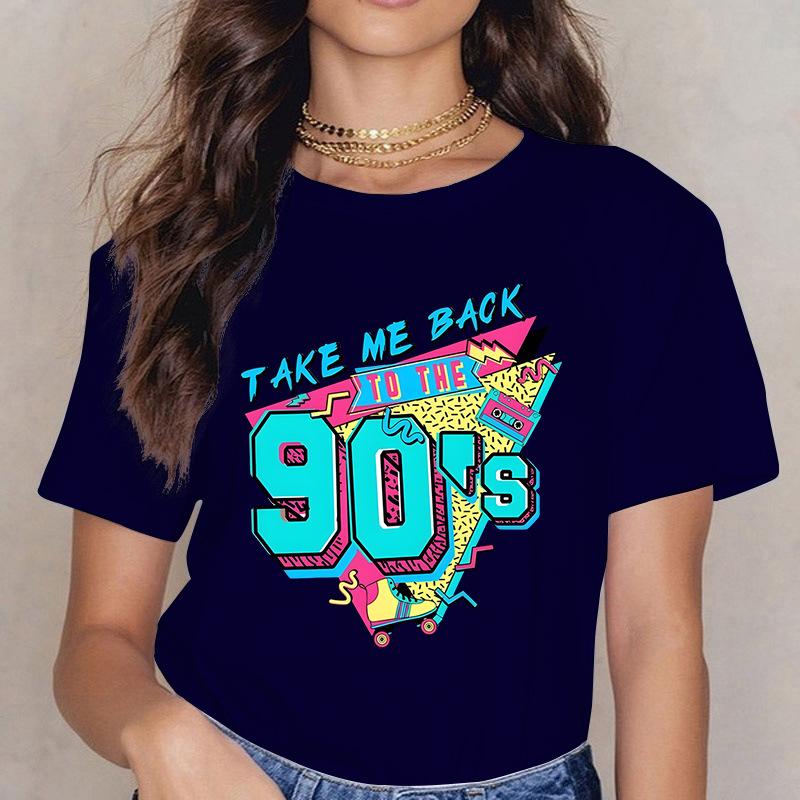 Take ME BACK TO THE 90'S Fun Letter Printed Casual Loose Round Neck Cotton Short Sleeved Top T-Shirts Women’s