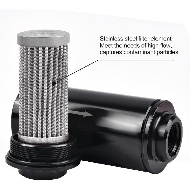 EVIL ENERGY Inline Fuel Filter 100 Micron with 6AN 8AN 10AN Adapter Universal 50MM