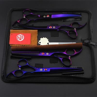 Ciseaux pour animaux de compagnie professionnels 7.0 ch pour le toilettage de chien Ciseaux de haute qualité droits amincissants courbés ensemble 4 pièces