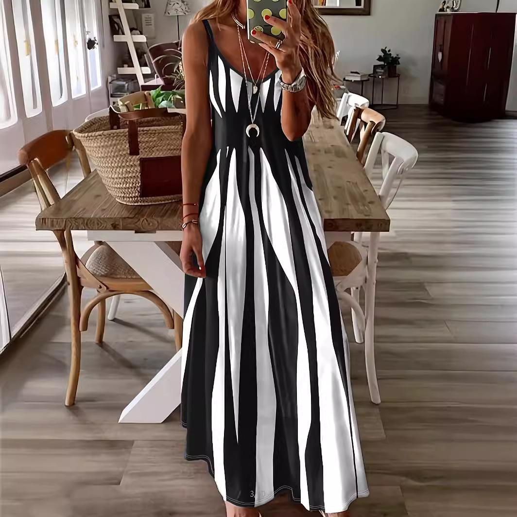 

GMXIA Summer Casual Halter Printed V-Neck Sleeveless Long Dresses XL чёрный