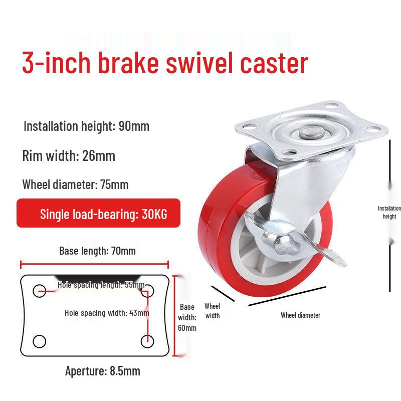 1-3 Inch Silent Swivel Caster Wheels with Brakes for Furniture and Trolleys
