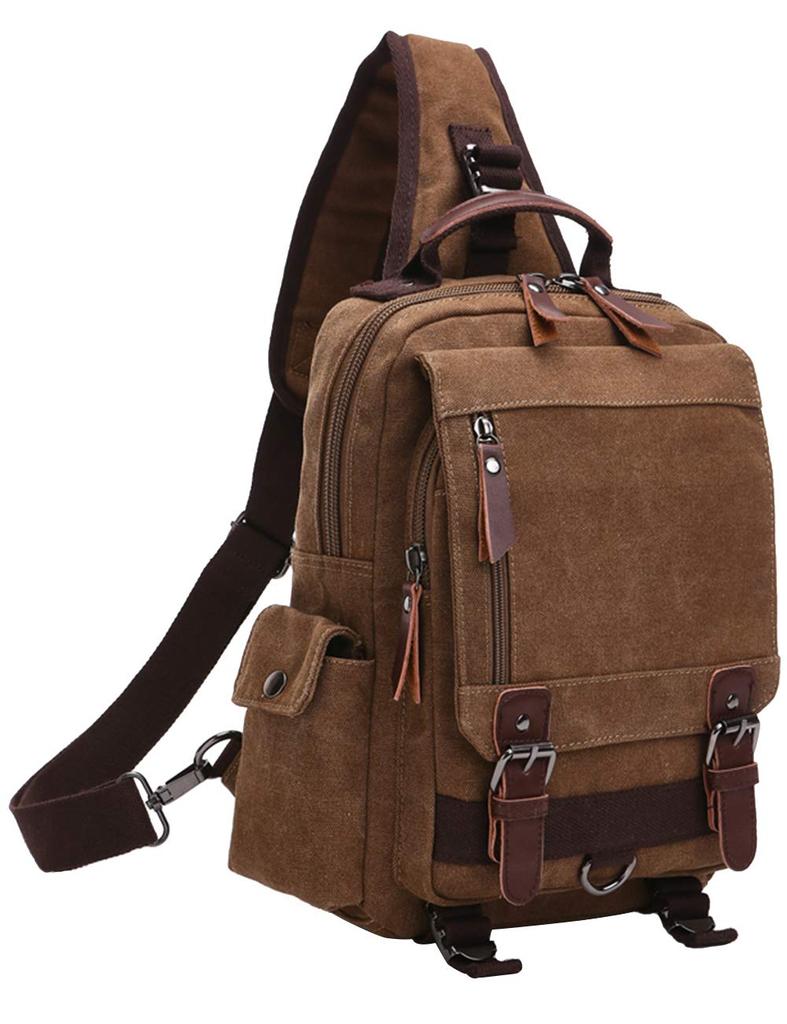 Kropp En Skulder Crossbody A4 Kompatibel med 13 Tommer [Mygreen] Veske, Veske, Veske, Oppbevaring, PC, Canvas, Pendling, Reise, Herre (L/Brun)