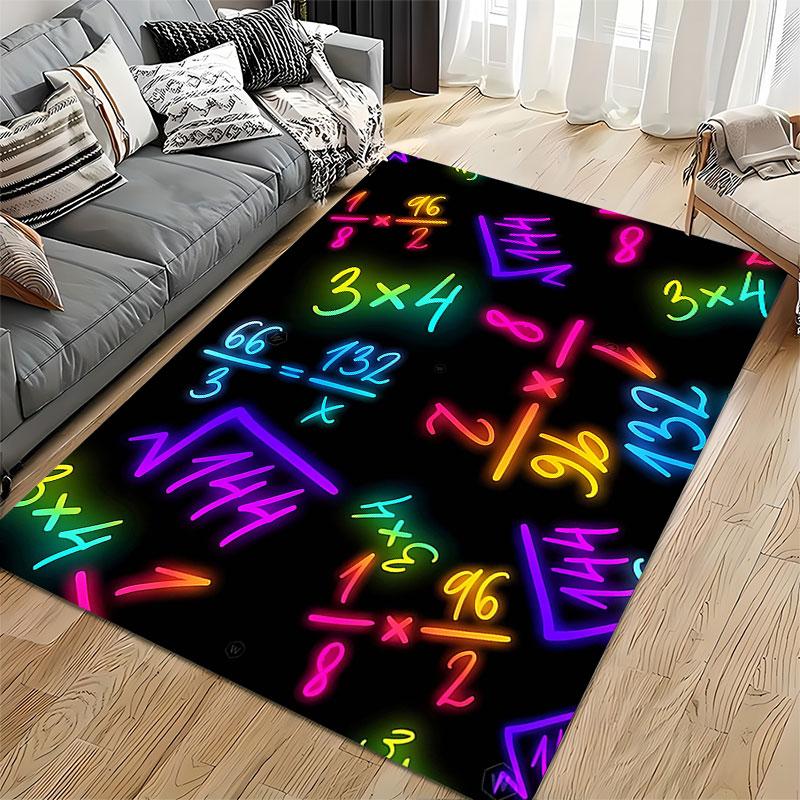 Neon Math Symbols Design Carpet suitable as a non-slip mat for the living room or bedroom sofa