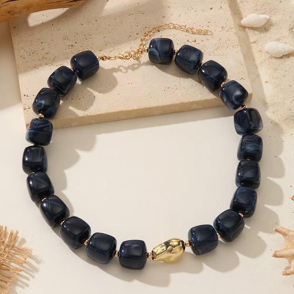 Retro European-American Layered Necklace with Colorful Acrylic Beads