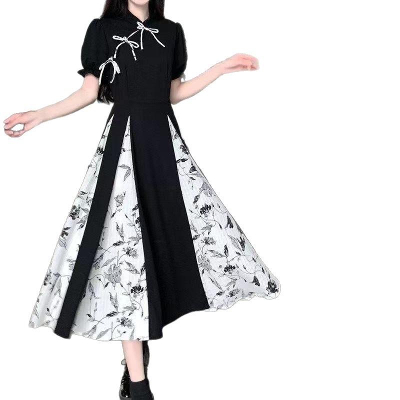 New Chinese style improved cheongsam skirt children's summer large size retro high-end Hanfu buckle big pendulum dress