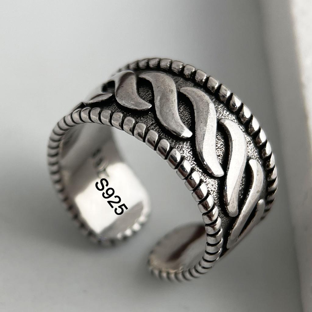925 Sterling Silver Rings for Women Couple Minimalist Handmade Simple Retro Flower Heart Ring Fine Jewelry Gift Prevent Allergy