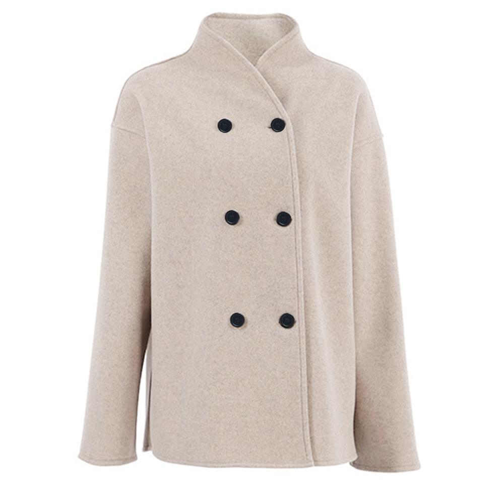 Dámský dvouřadý vlněný kabát jednobarevný ležérní elegantní britský styl všestranný top pro ženy