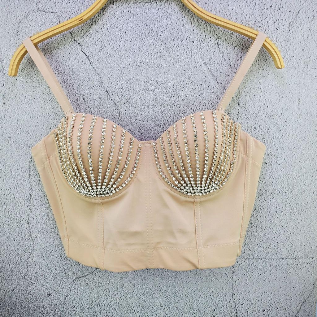 High-quality Handcrafted Crystal Bead Shell-patterned Mini Tank Top Strapless Dancer Performance Lightweight Luxury Retro Fitted Top Camis & Tank Tops