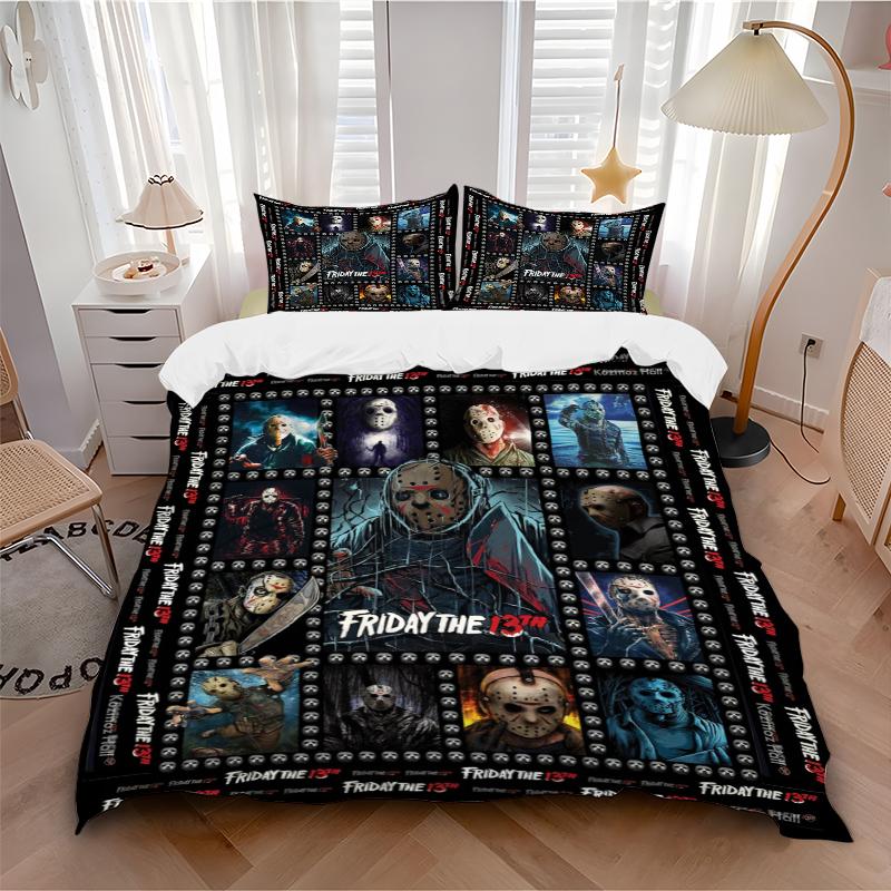 3Pcs Friday 13Th Horror Bedding Set Soft Fabric Duvet Cover Pillowcases Christmas Xmas Halloween Gift 1 Duvet Cover 2 Pillowcase L1542