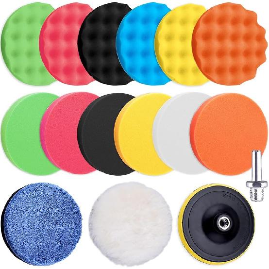 SIQUK 16 Pieces Buffing Pads 3 Inch Car Polishing Pad Kit Foam Polish Pads Wax Buffer Polisher Attachment For Drill