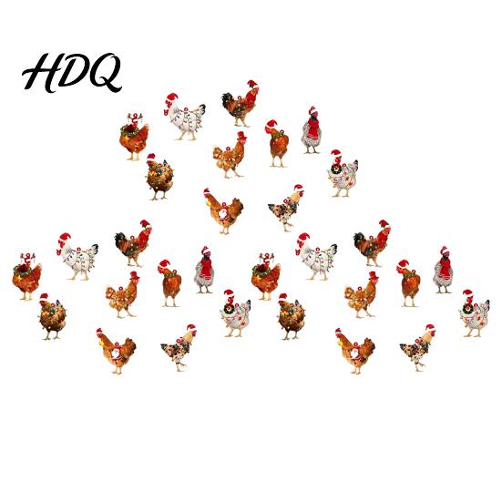 Funny Chicken Exchange Gifts for Friends Mini Christmas Ornament Cute Rooster with Santa Hat Wooden Xmas Tree Rustic Hanging Decor Decoration,