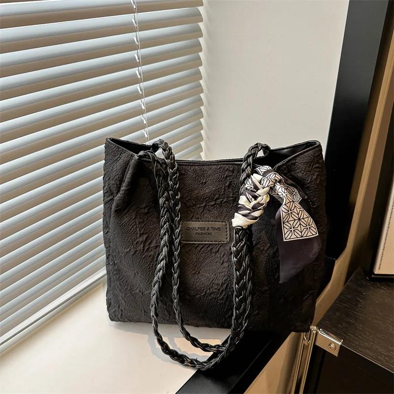 Women Fashionable Tote Bags Casual Versatile Commuting Shoulder Bag Large Capacity Student Class Nylon Handbag
