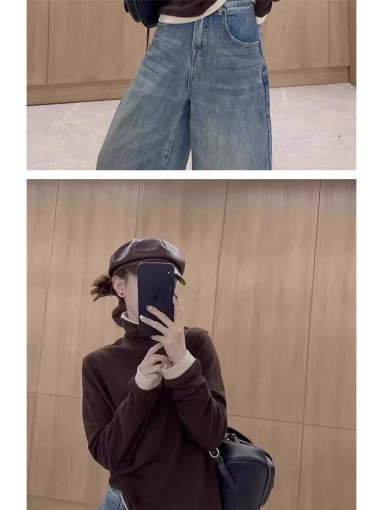 Slimming Long-Sleeve Velvet High-Neck Shirt for Women with Skin-Brightening Design