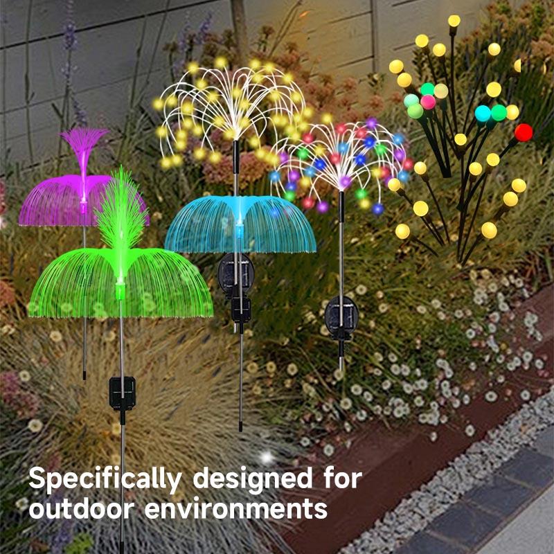Solar-powered Garden Lights Landscape Yard Decoration Ground-mounted Lamp Flamingo Firework Sunflowers Roses Fireflies Jellyfish