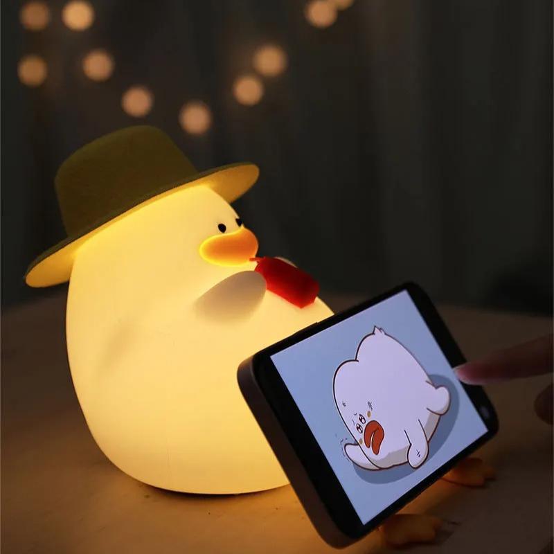 Small Duck Night Light Cartoon USB Charging Lamp Cartoon Silicone Creative Gift for Kid Room Bedroom Bedside Sleep Living Room