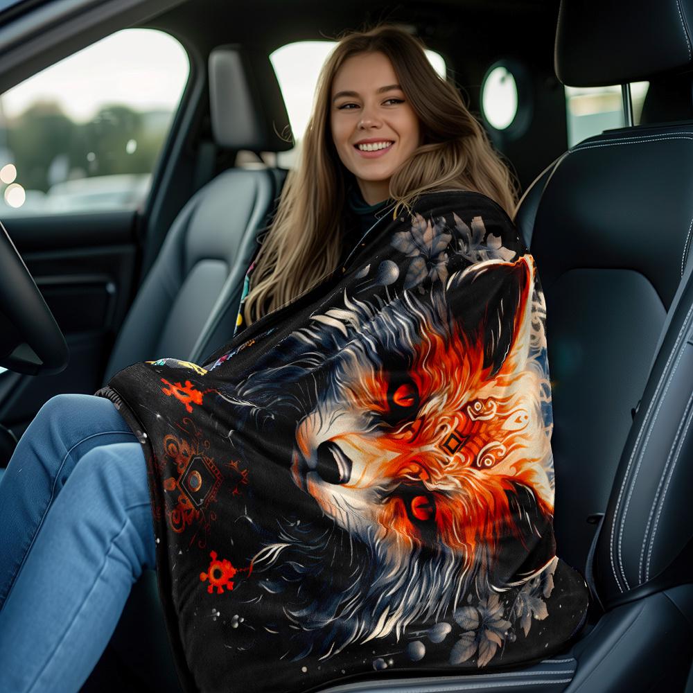Mystical Red Fox Mandala Art Fleece Blanket Spiritual Animal Design Soft Throw for Yoga Meditation Room