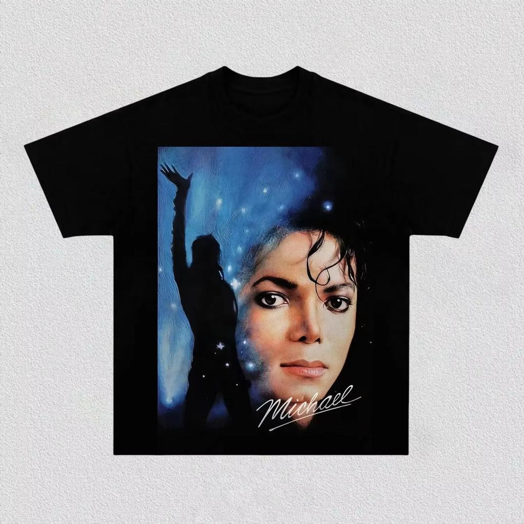 MJ King of Pop Blue Starry Sky Portrait Print T-Shirt, Unisex Vintage Fan Apparel Casual Streetwear Women And Men T-shirt