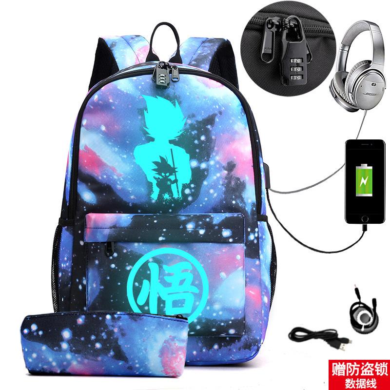 Usb Large Capacity Leisure Travel Backpack Animation Printing Luminous Schoolbag Student Pencil Case