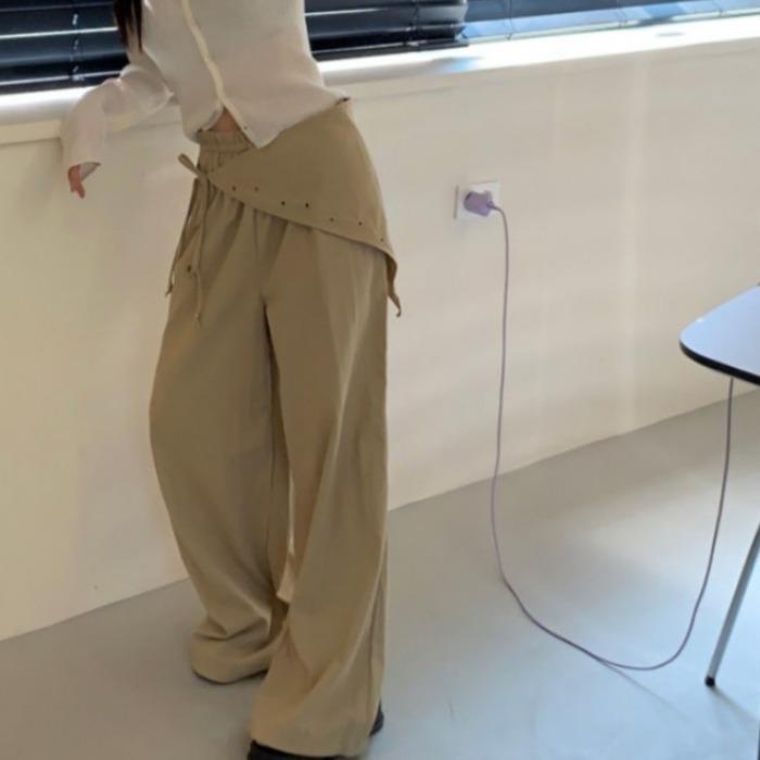 

2026 Korean Design Detachable Belt Wide-Leg Casual Women s Pants Set One Size хаки