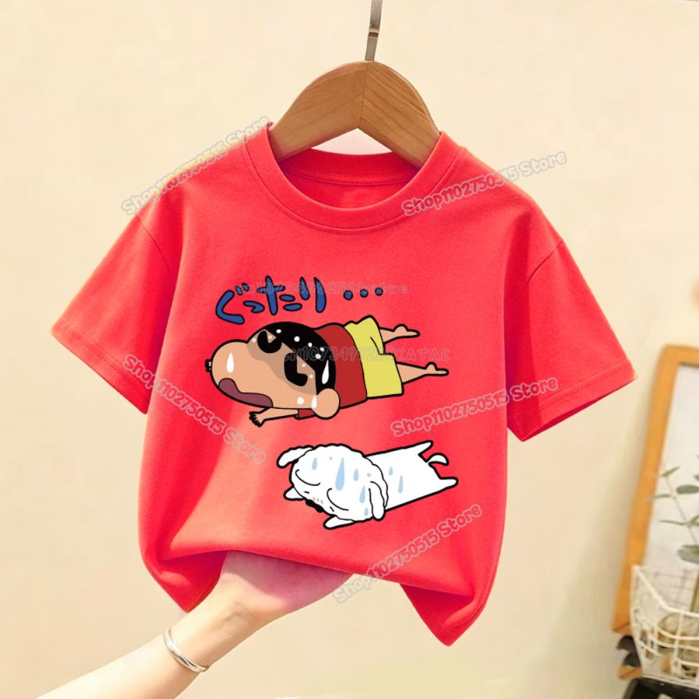 Crayons Shin-chan Children T Shirt Kawaii Cartoon Boy Girl Short Sleeve Tee Shirt Summer Kids Clothes Anime Toddler Cotton Tops