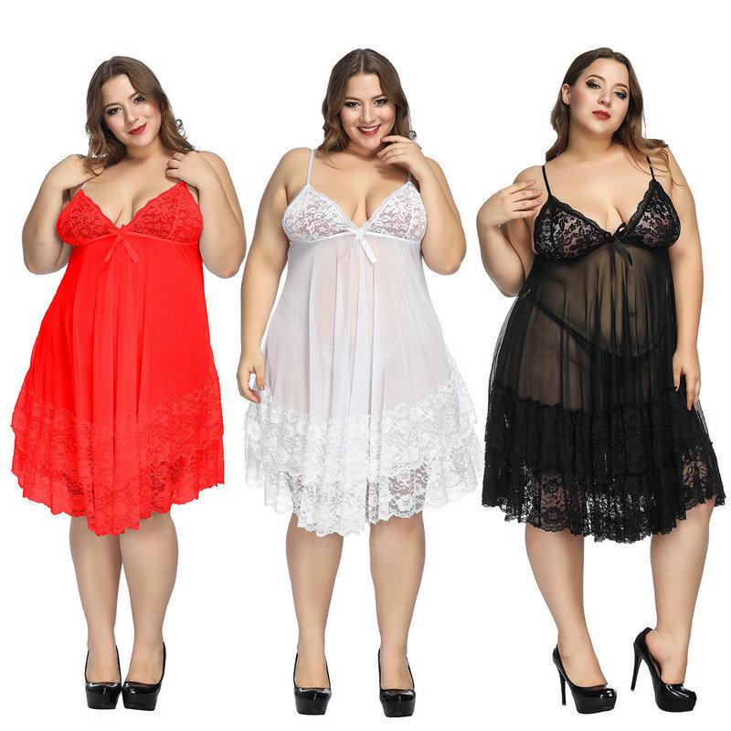 Camisón Transparente de Encaje Europeo y Americano para Mujer de Talla Grande