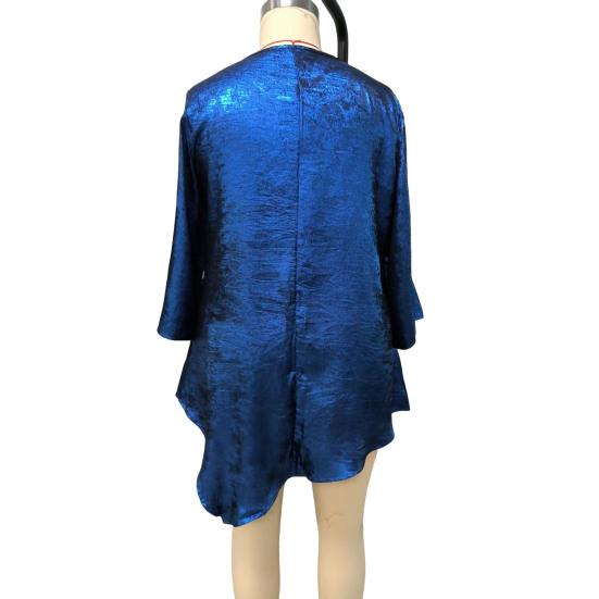 Women Tops Round Neck Ninth Length Sleeve Mid-length Blouse Sparkling Irregular Hem Loose Fit Tee Shirt Daily Wear