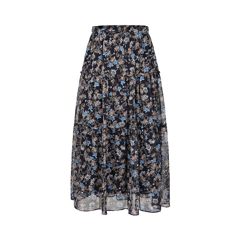 Jiuzi Anna Kou Elegant Light Mature Style Romantic Floral Chiffon Light Umbrella Skirt Half Skirt Women 2025 Summer New Style
