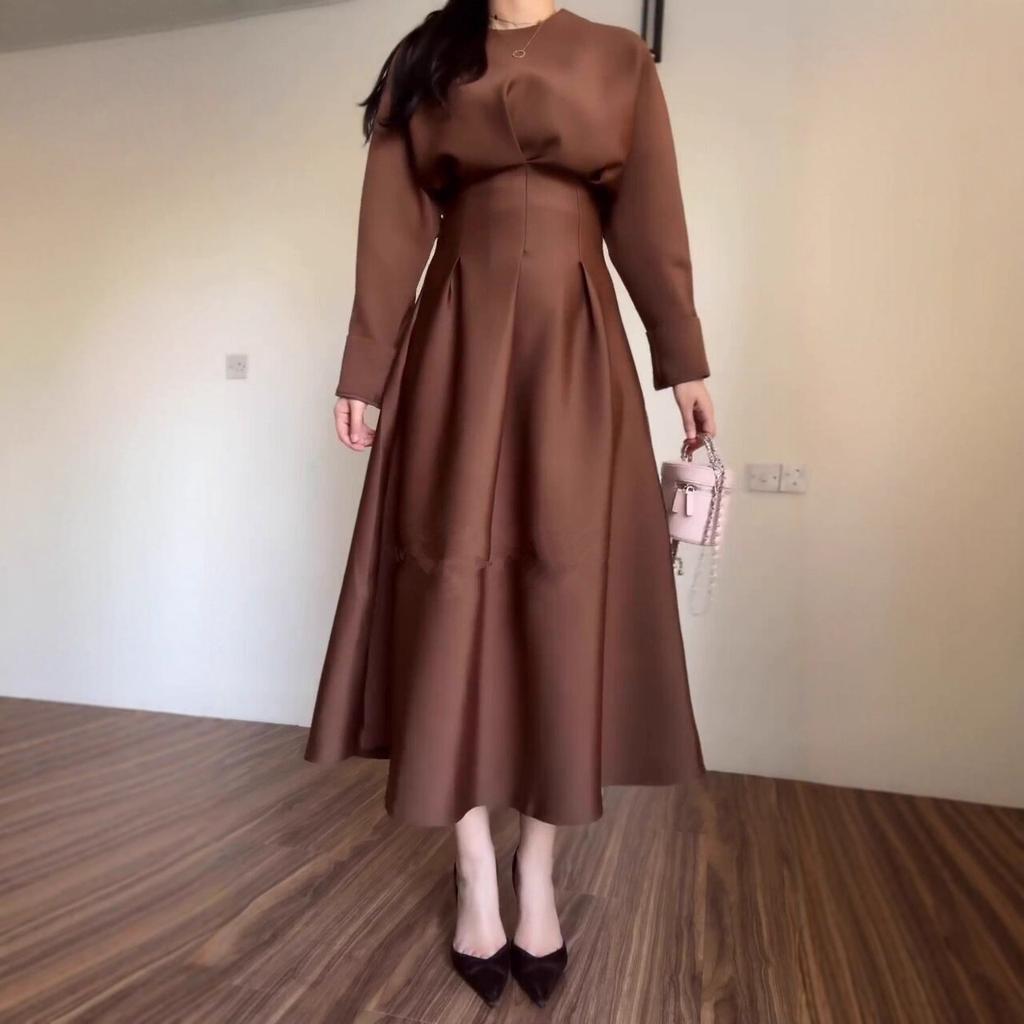 European and American women's clothing spring new fashion slim and thin medium and long big swing retro dress