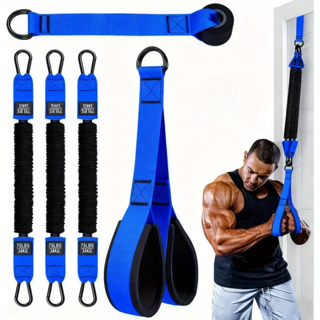 5pcs Heavy-Duty Latex Gym Resistance Training Set with 225lbs Capacity - Adjustable Resistance System, Door Anchor & 3 Bands for Lat