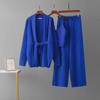 Women's Trendy Casual Wool Three-Piece Suit: Knitted Cardigan, Suspenders, and Wide-Leg Pants.