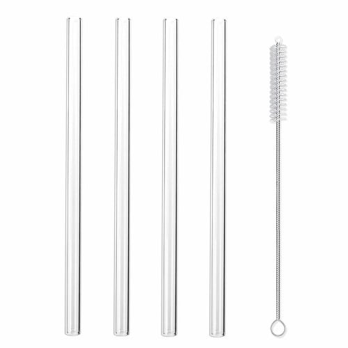 Hiware Glass Smoothie Straws, 1/2" Extra Wide X 10" - Reusable Drinking Straws with Cleaning Brush for Thick Smoothies, Bubble Tea, and Milkshakes