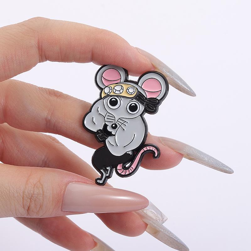 Fitness Muscle Mouse Enamel Pins Custom Japanese Anime Brooches Lapel Badges Clothes Animal Jewelry Gift for Friends
