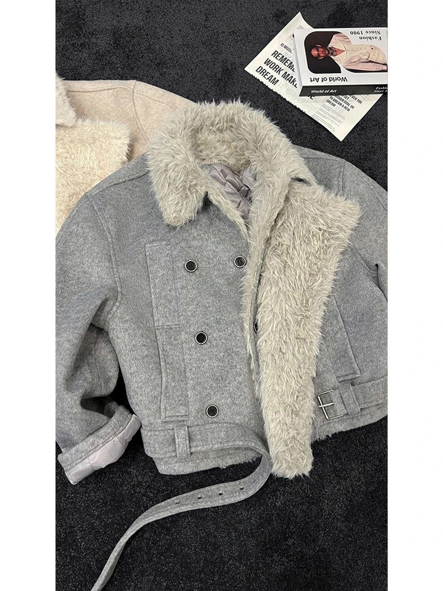 

Men s Wool Blend Double-Breasted Thickened Jacket - Autumn/Winter Warm Outerwear with High-End Feel. 2X Large сірий колір