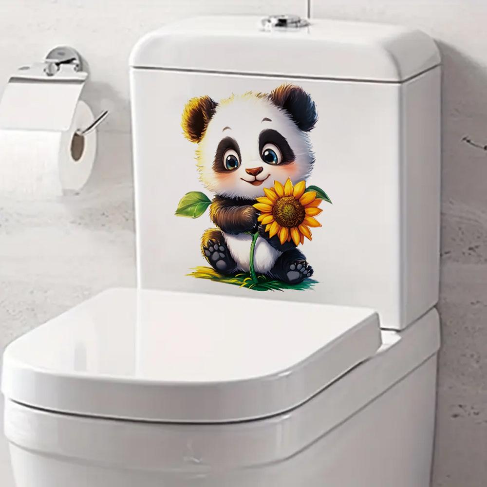 Cute Cartoon Panda Sunflower Toilet Wall Sticker Self-Adhesive Waterproof Removable Bathroom Home Decor Art