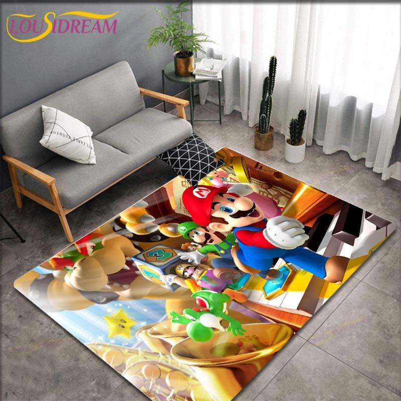 Tapetes com Padrão Anime Mario Bros para Sala de Estar Tapete de Área Antiderrapante Tapetes para Quarto de Crianças Tapete de Yoga Tapete Grande Decoração