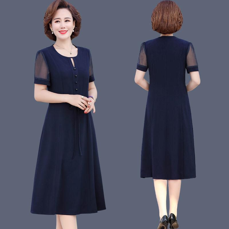 Mid-length L-XXXXXL Women's Summer Dress Chiffon Veil  Round Neck Short Sleeve Solid Color Daily Wear