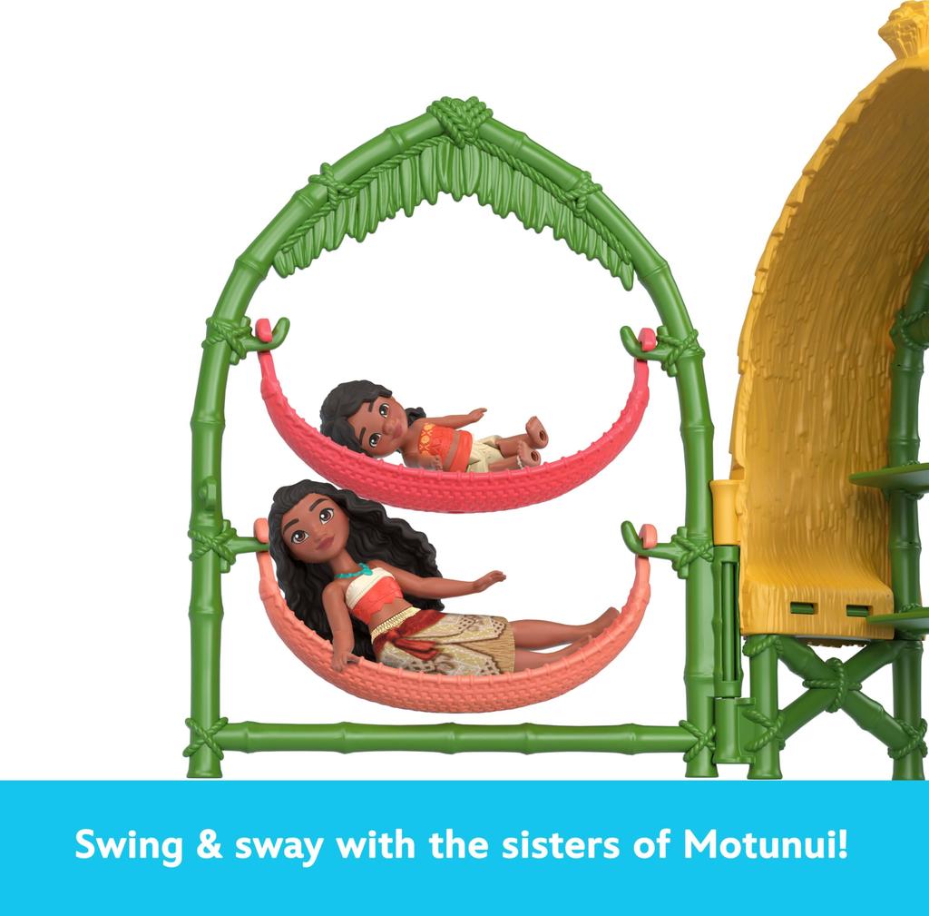 Mattel Disney Moana 2 Toy Moana Simea Village Home Playset with 2 Small Poor and 15 Accessories & Dolls, Figures,