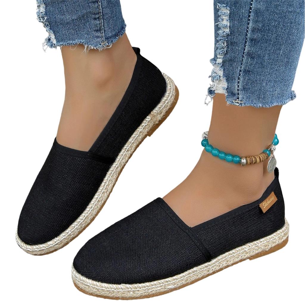Women's Casual Canvas Slip-On Shoes Flat Espadrille Loafers Comfortable Round Toe Lightweight Walking Shoes for Large Sizes