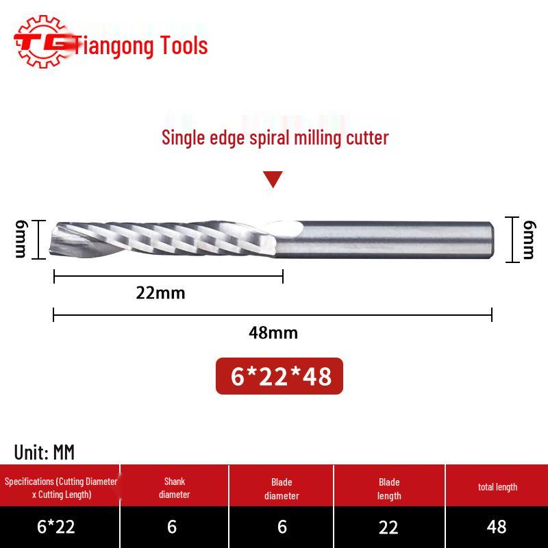 Tiangong 3.175 Engraving Knife: Single-Edged Spiral CNC Milling Cutter Tool Head